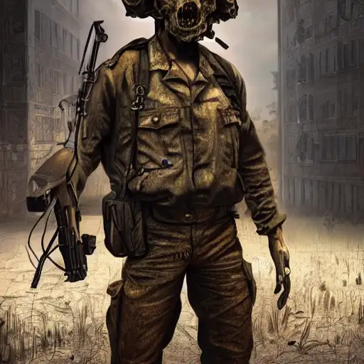 neo surrealism, digital render, raytrace, detailed art, 1 8 8 9, real, 7 days to die zombie, military uniform, 2 0 years old, albert aublet
