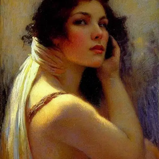 painting by gaston bussiere, dripping, trending in pinterest, powerful chin, intricate artwork by caravaggio, calming, wow, detailed portrait, video game graphics, art deco