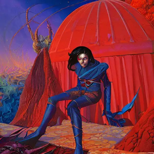 vibrant colours, gerald brom, dramatic, enchanting, michael whelan, gutai group, background hyper detailed, ambient light, rustic, paul atreides from dune