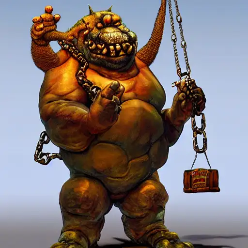 by paul lehr, bible, chains, holding a stuff, wayne barlow, a fat tank monster, lol, zbrush sculpt colored, illustrations, silver