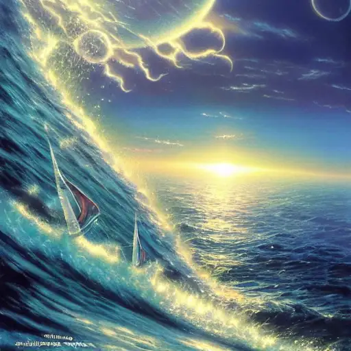 beautiful ocean, 1000, very very beautiful, anime arts, flying through spacetime, atmospheric perspective, alterd carbon, tsutomu niehi, h 1 2 0 0, art by ralph horsley