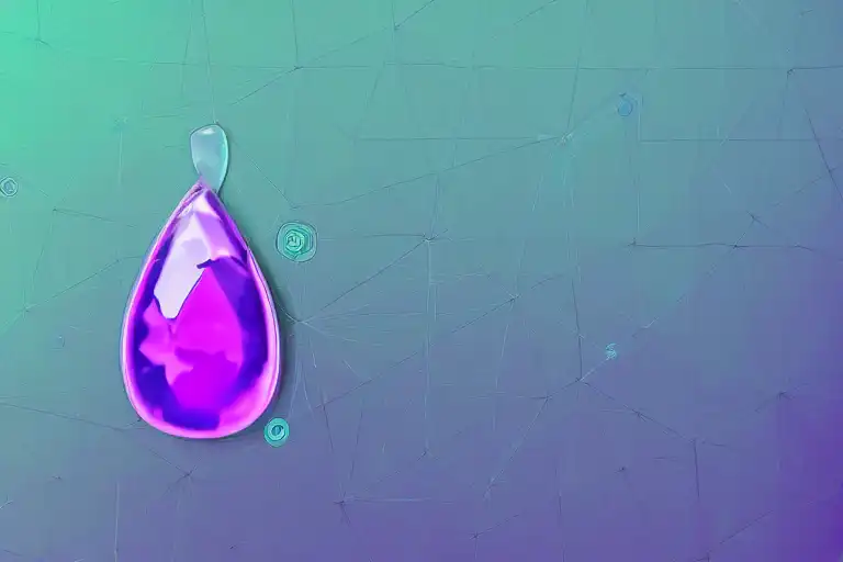 a purple water drop and some flat geometric shapes, programming code in the background, trending on artstation, digital art, vivid colors, purple and green