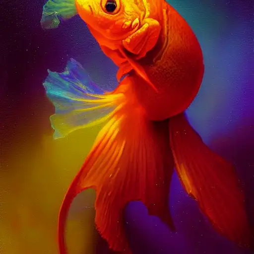 outstanding, penup, unreal 5, golden ratio, a vibrant digital oil painting, betta fish, 2 7 years old, by paul lehr, rembrandt, pinup portrait