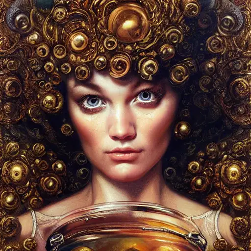 rococo painting, s, insane detail, surprising, planet earth in a bottled jar, beautiful eyes, symmetrical close up portrait, karol bak, jun, cushart