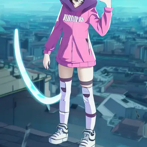 strong imagery, rim lighting, anime key visual, panoramic view, wearing a pastel pink hoodie, gem, cybergoth templar girl, formal, silver, full body shot