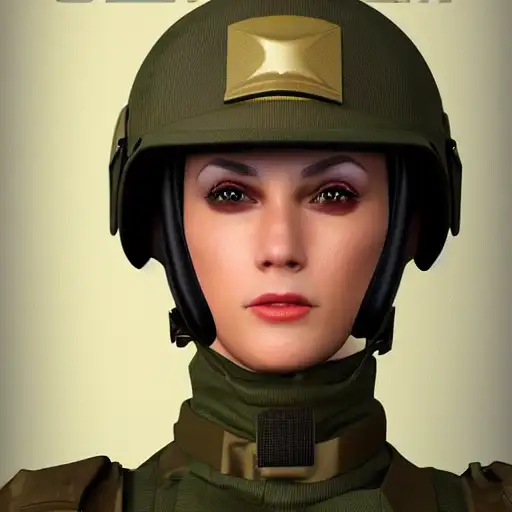 sparks, complementary color, in full military garb, the ultimate female gamer, unreal engine 5 rendered, realistic shaded lighting, full body, carmen dell, red eyes, golden ratio details