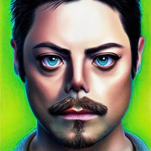 green eyes, android, ultra realistic digital art, madison beer, pouty face, art by range murata, highly detailed 8k, portrait of nick offerman, michael jackson, devainart