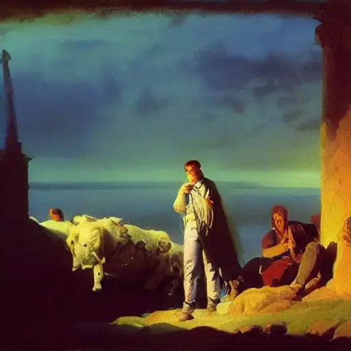 lifelike, midsommar, warm lighting, gothic, by ivan aivazovsky, by syd mead, raphaelite, smooth color, fi scene, tom of finland