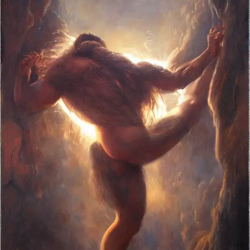 gaston bussiere and artgerm, hairy chest and hairy body, alien, lightning, dnd, wide shot, perfectly, beautiful glowing lights, portra, smooth and sharp focus