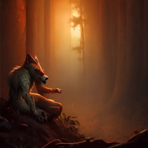 soft lighting, picture of male lycan wolf bard, eerie, ultradetailed environment, painting by goro fujita, daz, lsd trip, red and gold, glossy skin, realism